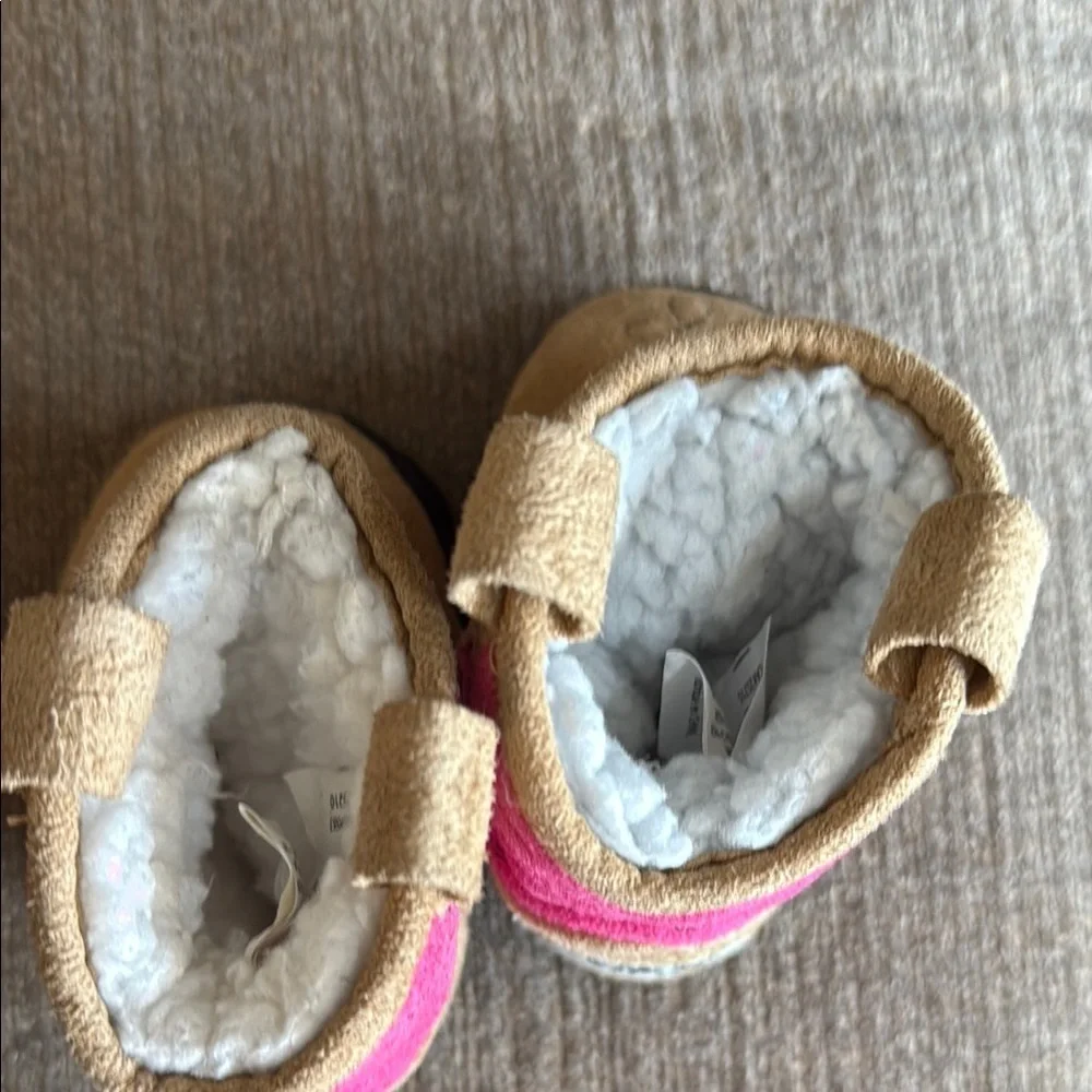 Cozy Pink and Tan Baby Boots Slippers, XS
